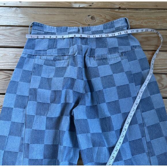 NWT Bibi Wide Leg Jeans Size Large Women’s Blue Checkered High Rise - Picture 9 of 10